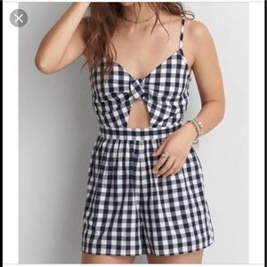 American eagle buffalo plaid cutout romper